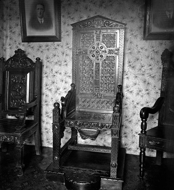 Black and white picture showing Black chair of Birkenhead