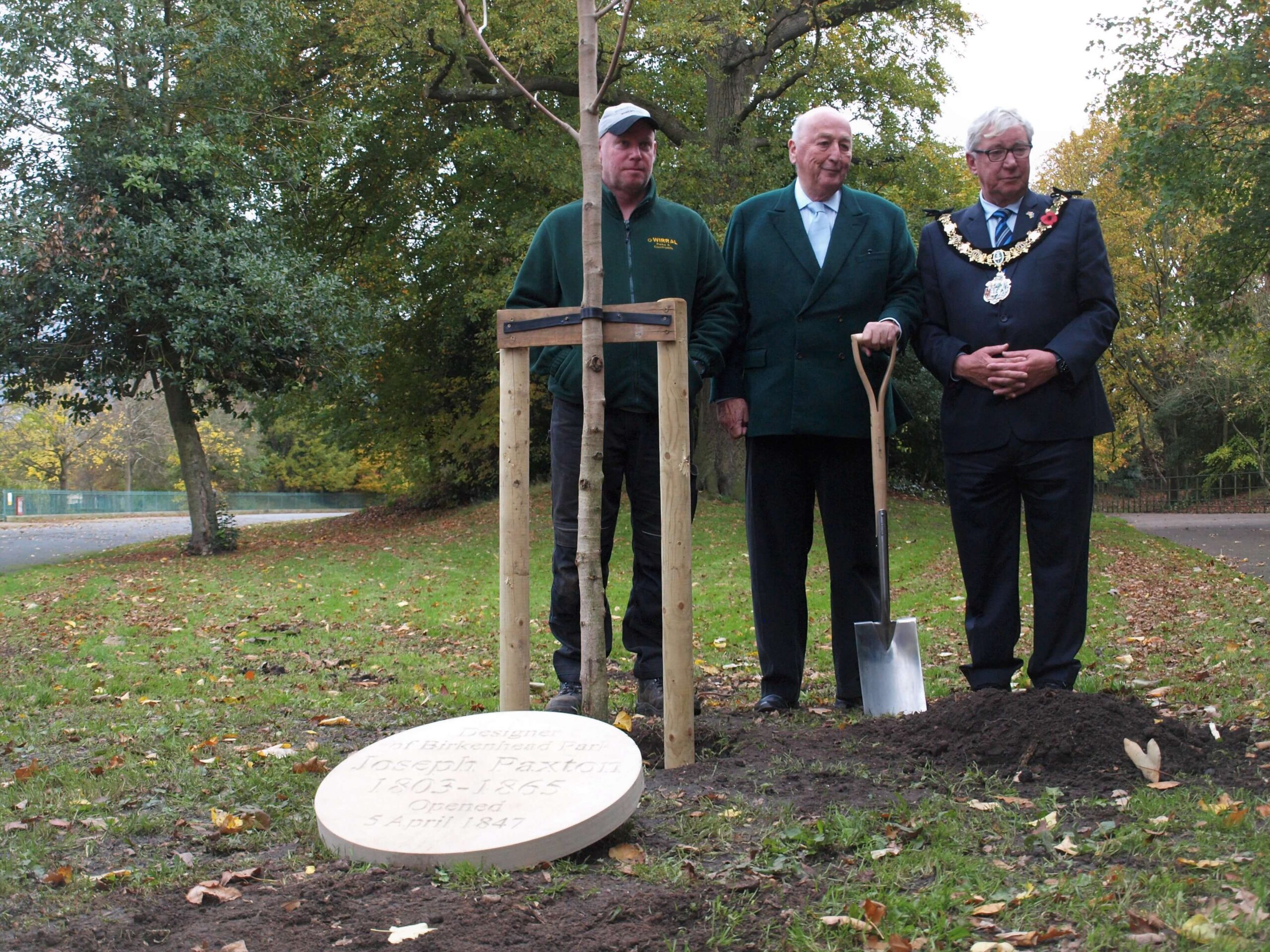 From left to right: Jimmy Ashcroft, Birkenhead Park's Head Gardner, the Duke of Devonshire and Mayor of Wirral